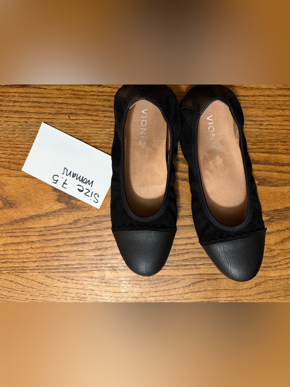Vionic Black Ballet Flats with Leather-Look Toe